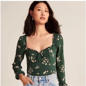 Abercrombie Green Floral Sweetheart Top